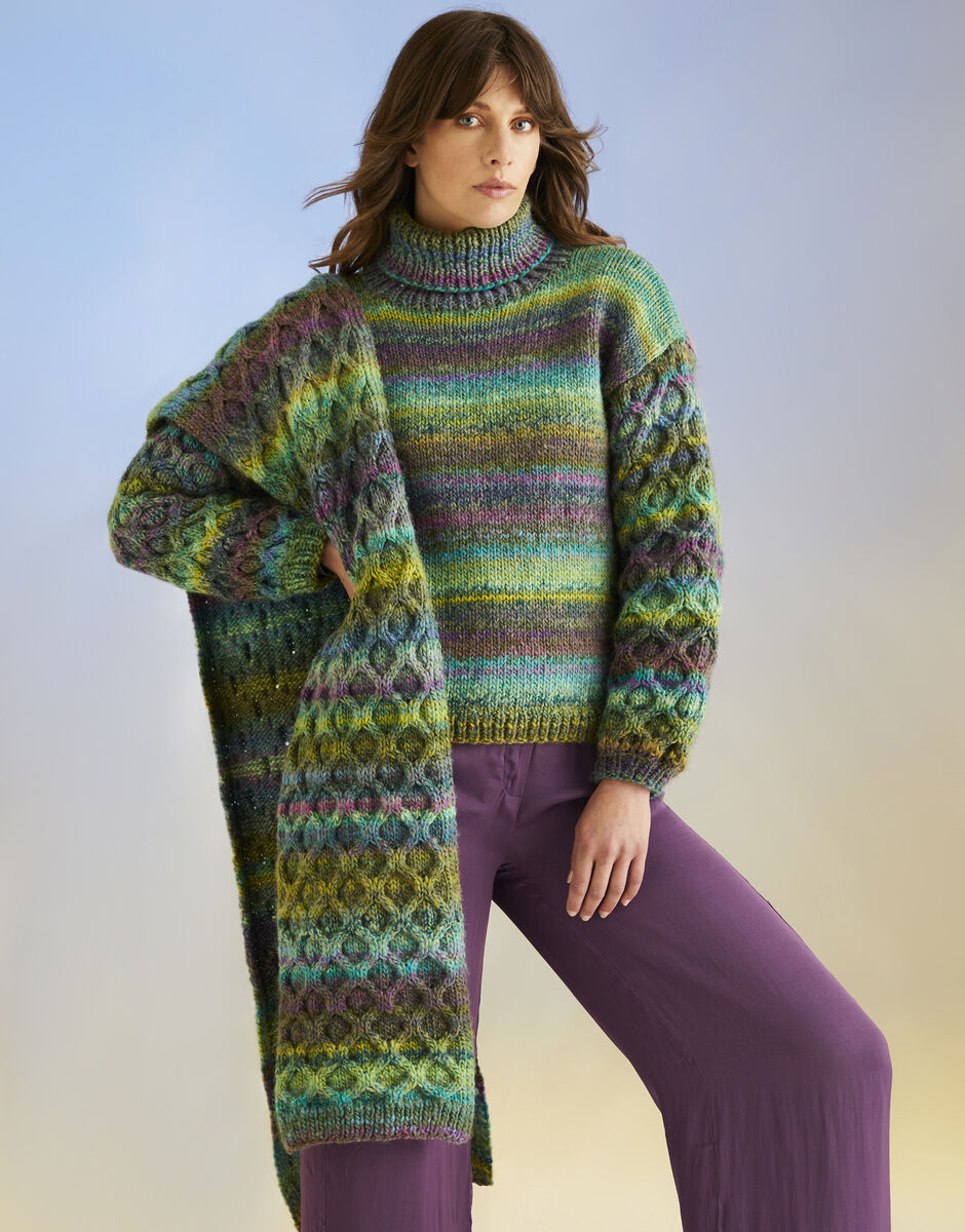 Kelp Sleeve Sweater and Scarf Knitting Pattern - Sirdar