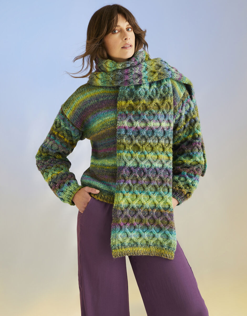 Kelp Sleeve Sweater and Scarf Knitting Pattern - Sirdar