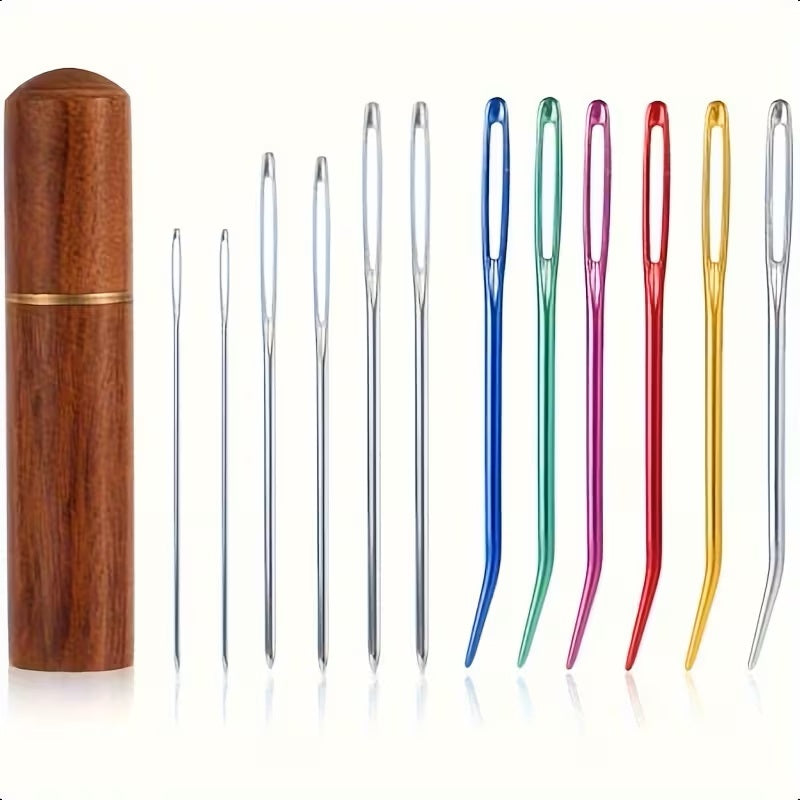 Darning Needle Set with Case (12pc) Straight & Blunt Tapestry Needles