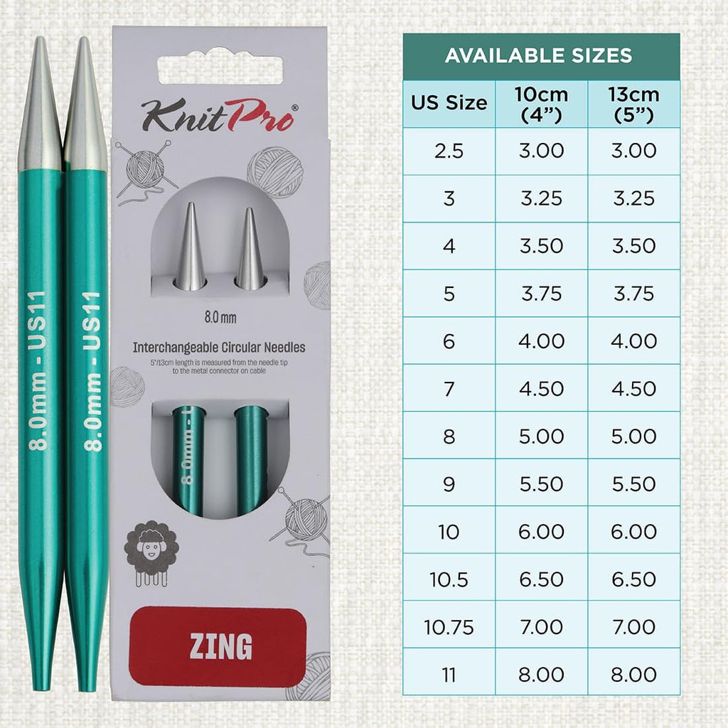 Knitter’s Pride Pro Zing Interchangeable Circular Needles (4") (2.5mm–8mm)