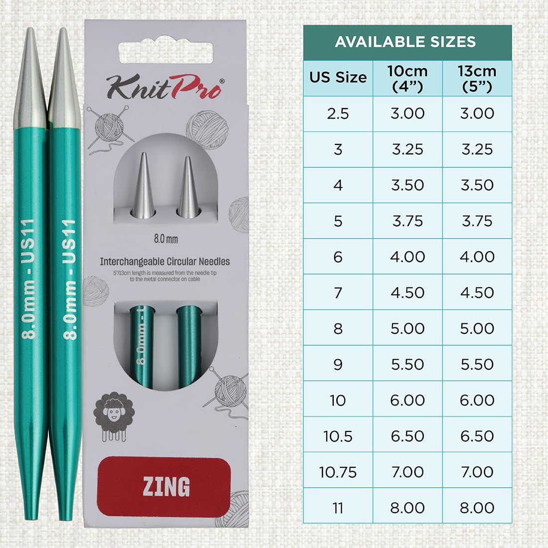 Knitter’s Pride Pro Zing Interchangeable Circular Needles (4") (2.5mm–8mm)